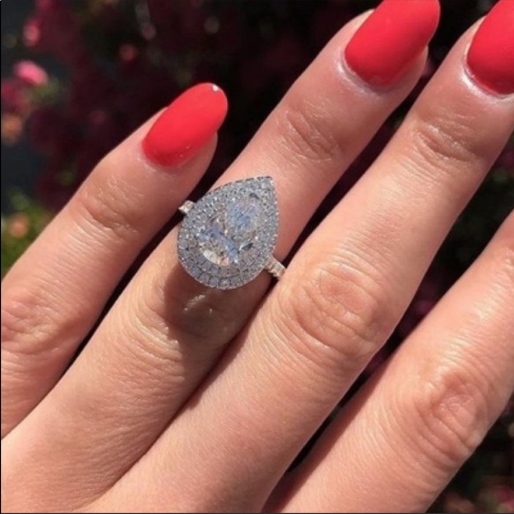 💯 NEW PEAR 925 STERLING SILVER DIAMOND RING, CUTE RING, SHINY RING. - Picture 5 of 5